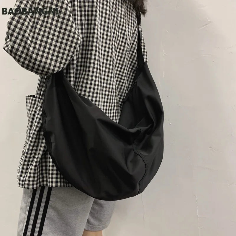 Solid Zipper Women's Nylon Hobo Crossbody Shoulder Bags Large Tote Purse