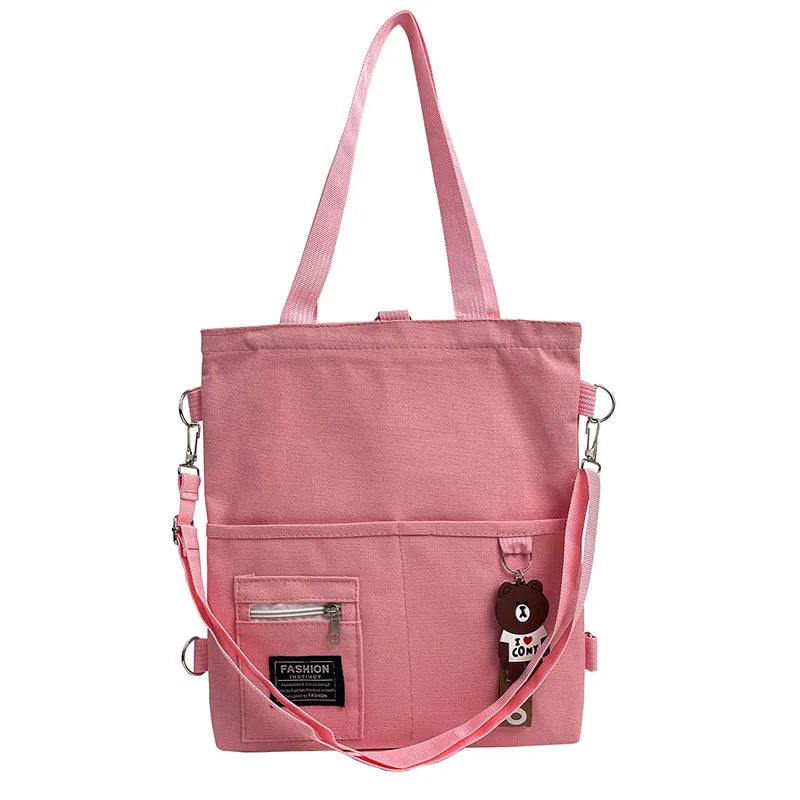 Canvas Shoulder Tote Bag for Women Retro Girls Student Bookbag