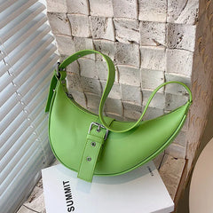 Solid Leather Saddle Crossbody Bag for Women Underarm Bag Shoulder Handbag
