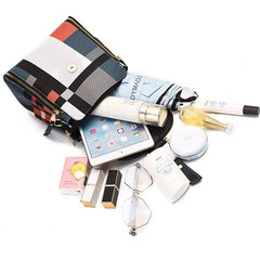 Women's PU Leather Plaid Backpack Multi-Function Knapsack