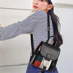 Women's PU Leather Plaid Backpack Multi-Function Knapsack