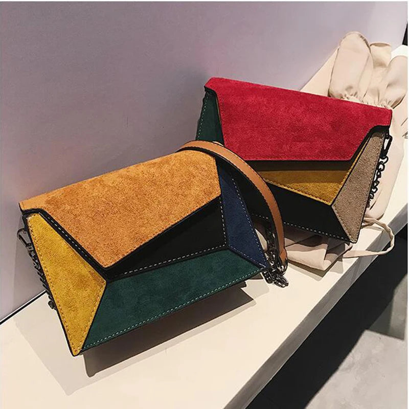 Matte Patchwork Crossbody Bag Women Small Square Chain Flap Handbag Lady Purse