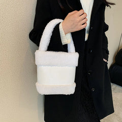 Faux Fur Bucket Bag for Women Soft Plush Handbag