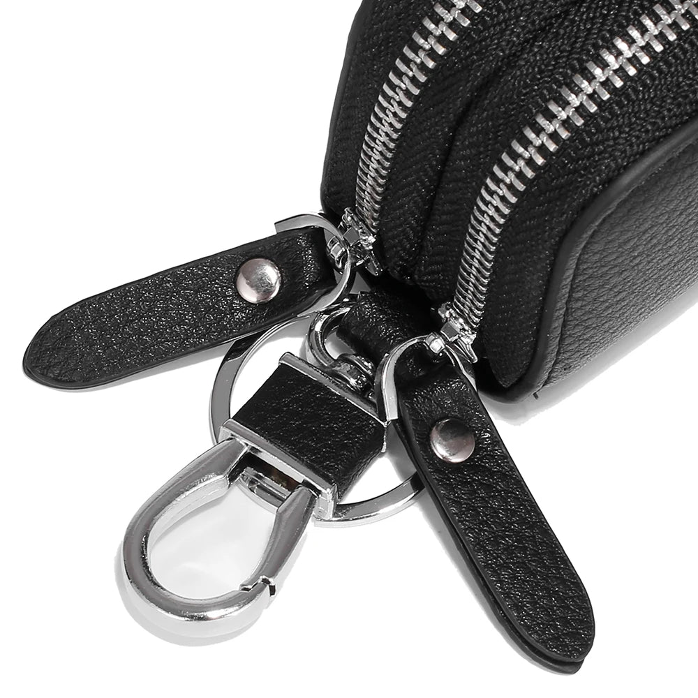 Split Leather Key Wallets Unisex Key Bag Double Zipper Keychain Case