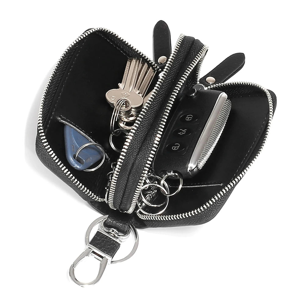 Split Leather Key Wallets Unisex Key Bag Double Zipper Keychain Case