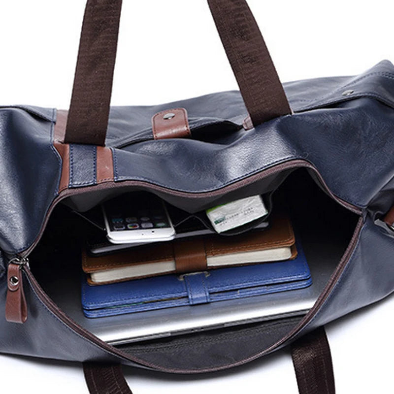 Brown Leather Sports Gym Bag for Men Duffle Travel Luggage Shoulder Bag