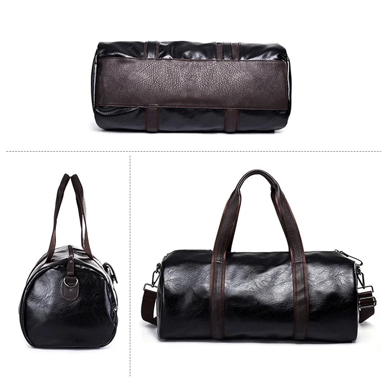 Brown Leather Sports Gym Bag for Men Duffle Travel Luggage Shoulder Bag