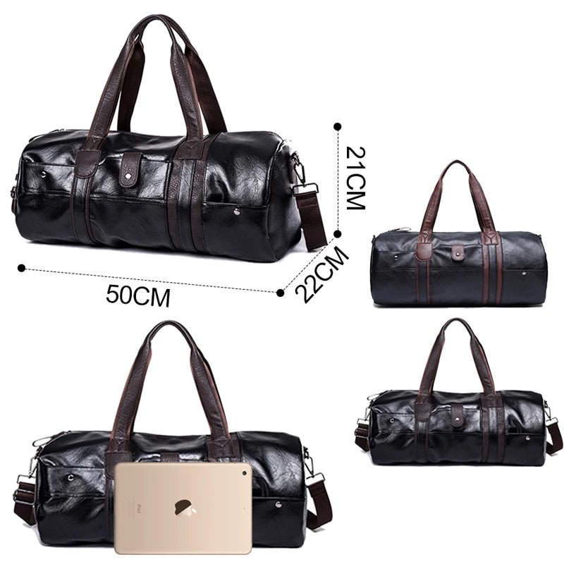 Brown Leather Sports Gym Bag for Men Duffle Travel Luggage Shoulder Bag