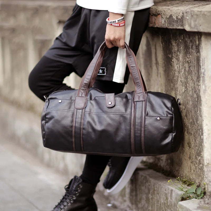 Brown Leather Sports Gym Bag for Men Duffle Travel Luggage Shoulder Bag