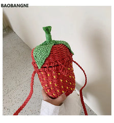 Women's Straw Bag Woven Shoulder Messenger Bag Travel Strawberry Shape Weaving