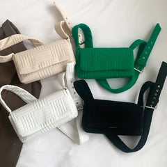 Spring Corduroy Art Plaid Handbag Women Small Square Tote Bag Messenger Bag