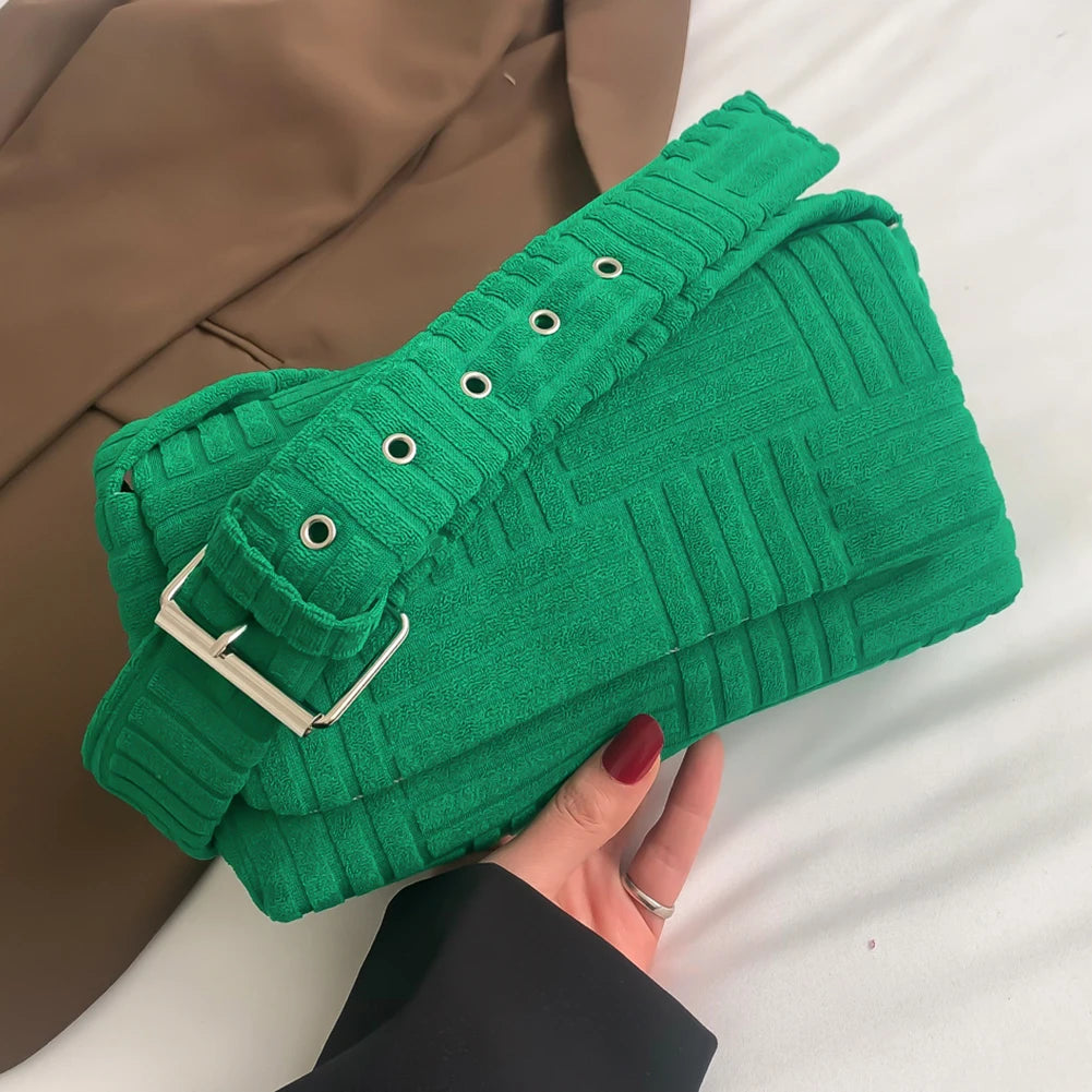 Spring Corduroy Art Plaid Handbag Women Small Square Tote Bag Messenger Bag