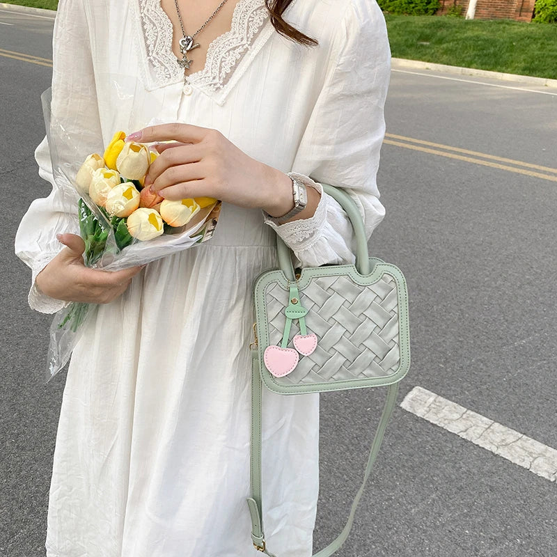 One Shoulder Messenger Bag Solid Ladies Tote Bag PU Leather Small Square Bag