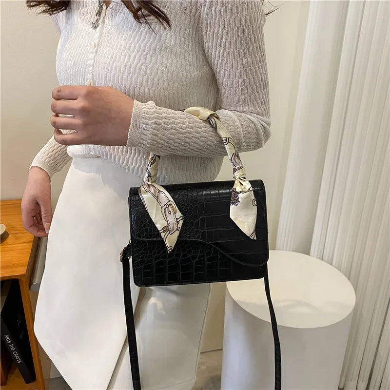 Spring Small Square Bag with Chain Silk Scarf