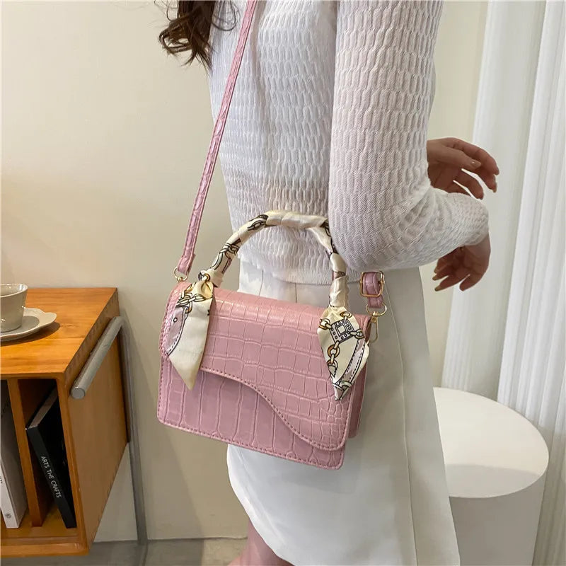 Spring Small Square Bag with Chain Silk Scarf