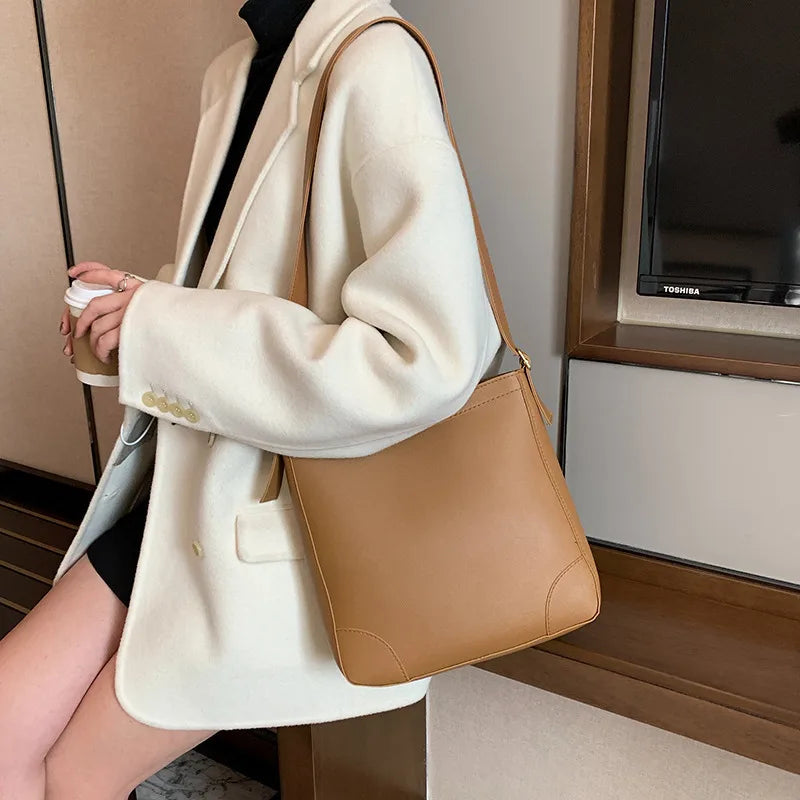 Spring PU Leather Bucket Bag for Women Small Shoulder Messenger Lady Handbags