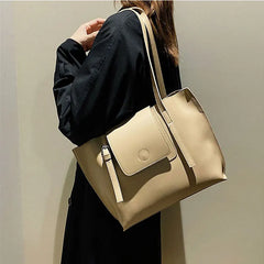 PU Leather Women's Shoulder Bag Large Capacity Handle Bag for Documents