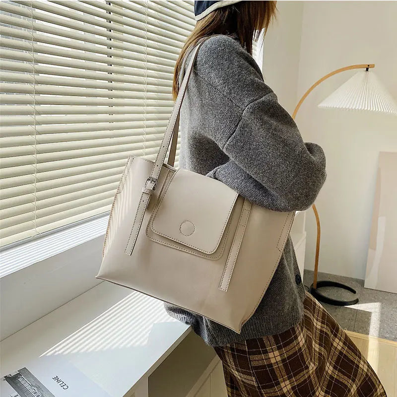 PU Leather Women's Shoulder Bag Large Capacity Handle Bag for Documents