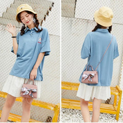 Vintage Bow Shoulder Bag PU Leather Small Handbag