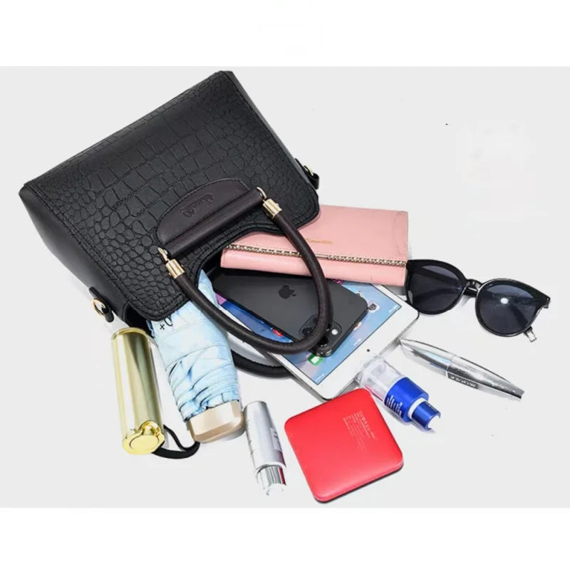 Crocodile Pattern Shoulder Bag Handbag Leather Ladies