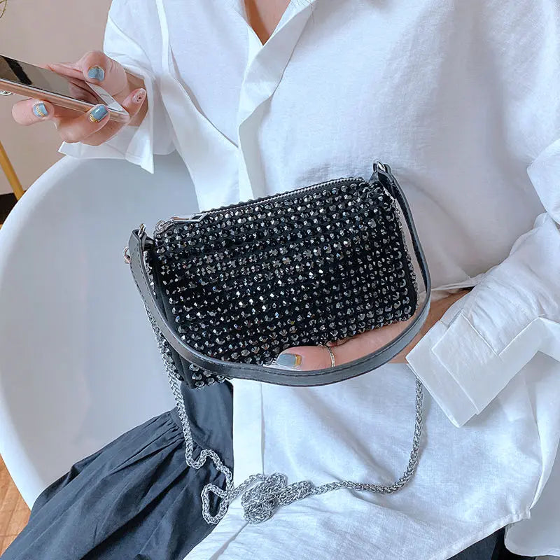 Diamond-Encrusted Chain Small Square Bag Women