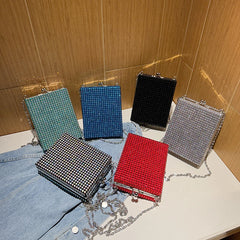 Square Box Lipstick Pouch Rhinestones Clutch Bag for Evening Party Wedding