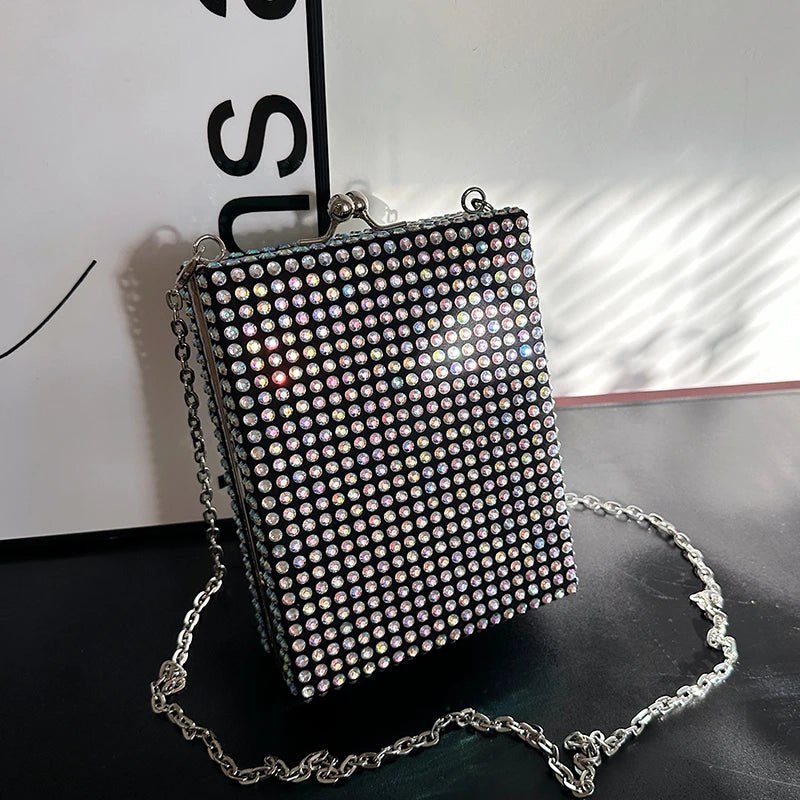 Square Box Lipstick Pouch Rhinestones Clutch Bag for Evening Party Wedding