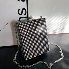 Square Box Lipstick Pouch Rhinestones Clutch Bag for Evening Party Wedding