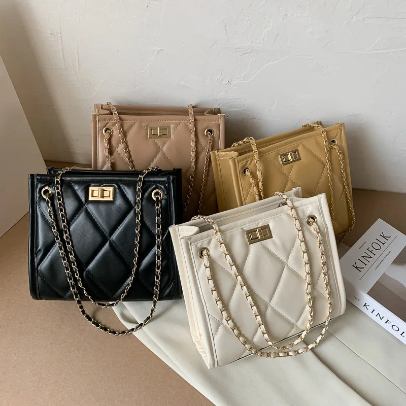 Square Chain Strap Shoulder Bag Rhombus Plaid Crossbody Purse