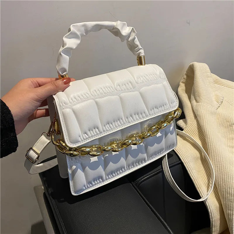 Plaid Shoulder Bag Chain Crossbody PU Leather Bag