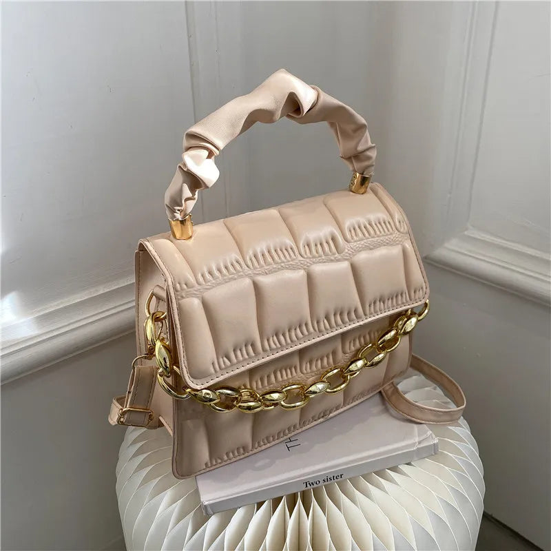 Plaid Square Shoulder Bag Chain Crossbody PU Leather Bag