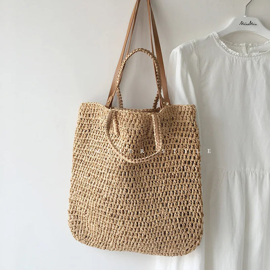 Square Hollow Straw Beach Crossbody Bag Rattan Shopping Handbags