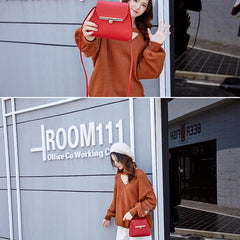 Red Square Print Casual Shoulder Bag Mini with Zipper Chain