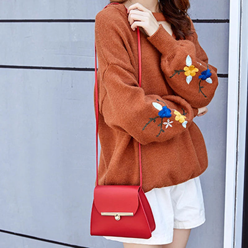 Red Square Print Casual Shoulder Bag Mini with Zipper Chain