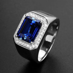 Men's Square Sapphire&Emerald Green Diamond Gemstone Ring