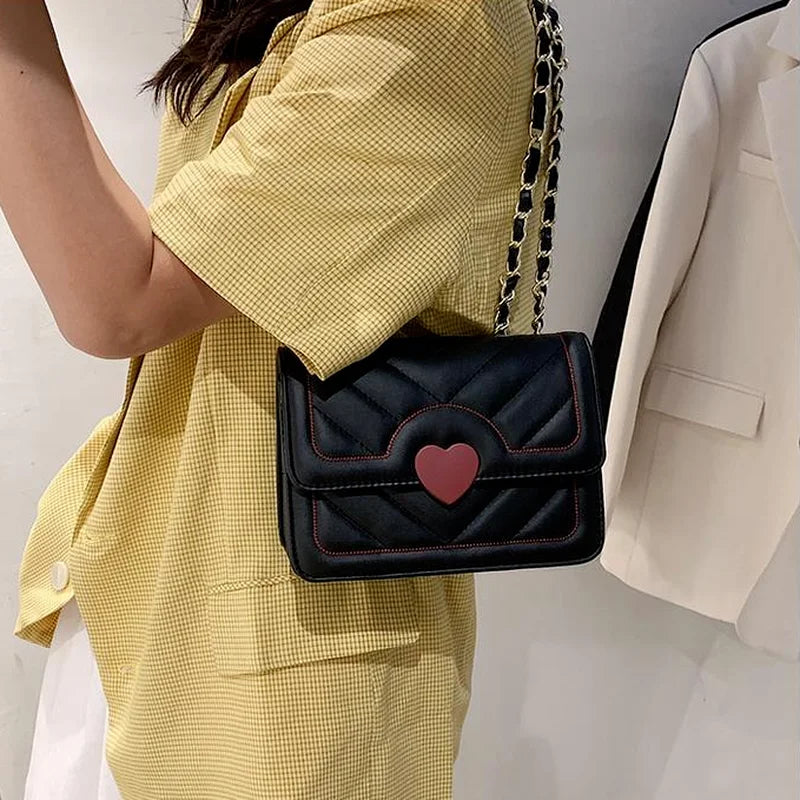Square Shoulder Bag Women Chain Handle PU Daily Handbag