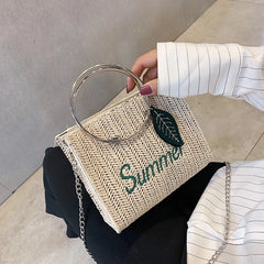 Straw Bags for Women Summer Leaf Decoration Rattan Beach Handbag