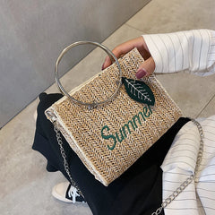 Straw Bags for Women Summer Leaf Decoration Rattan Beach Handbag