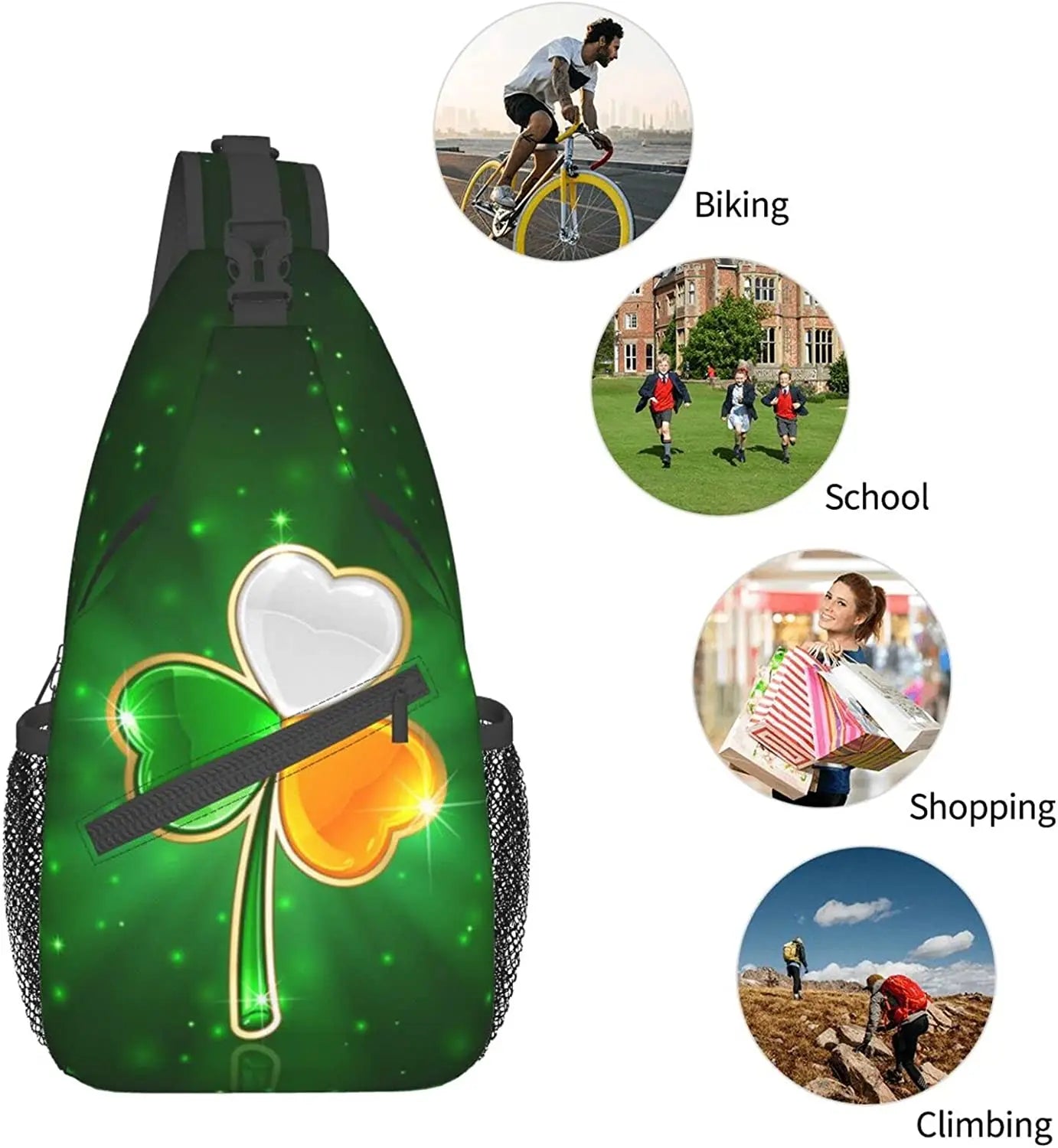 St. Patrick's Shamrocks Crossbody Sling Backpack