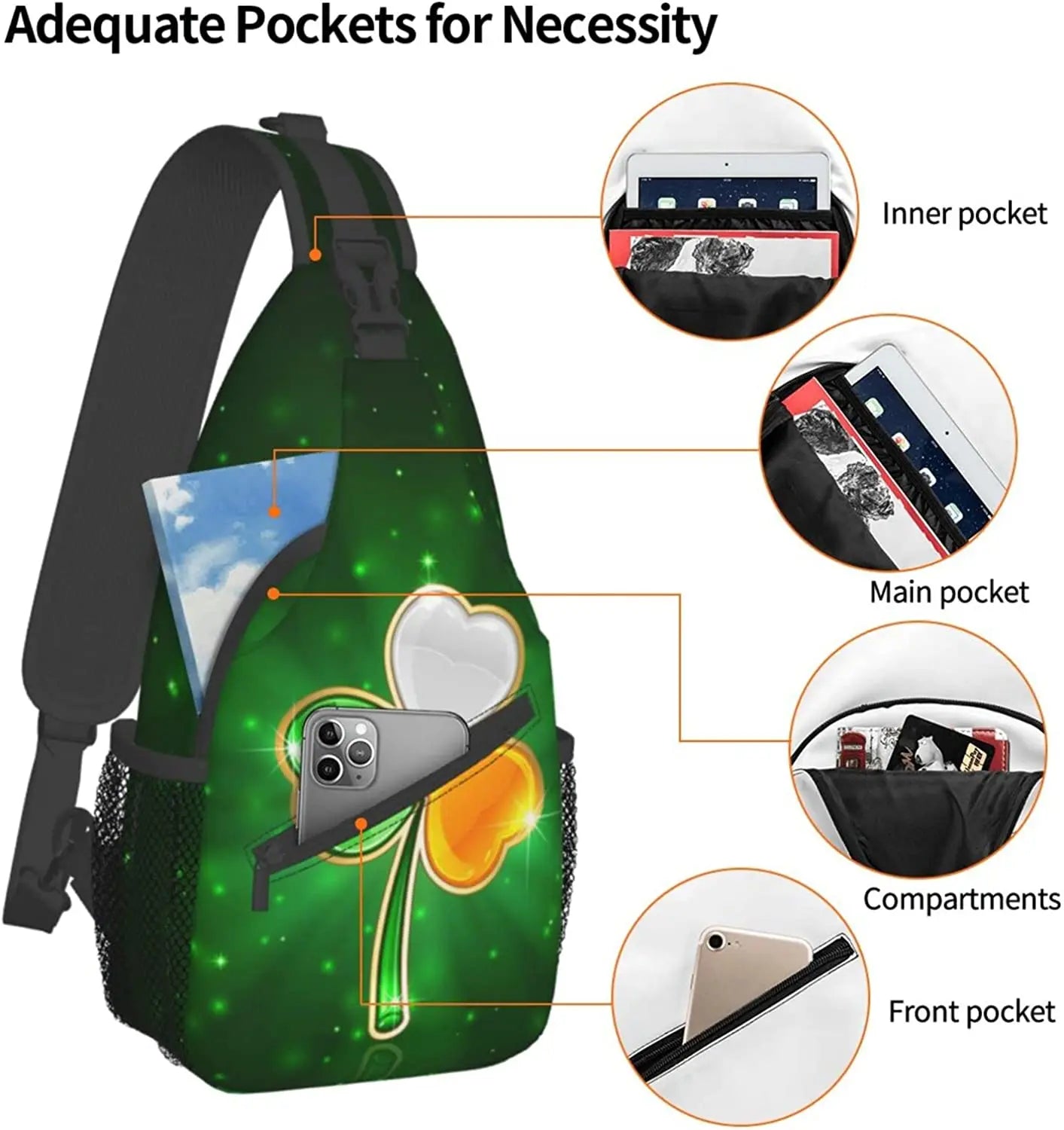 St. Patrick's Shamrocks Crossbody Sling Backpack