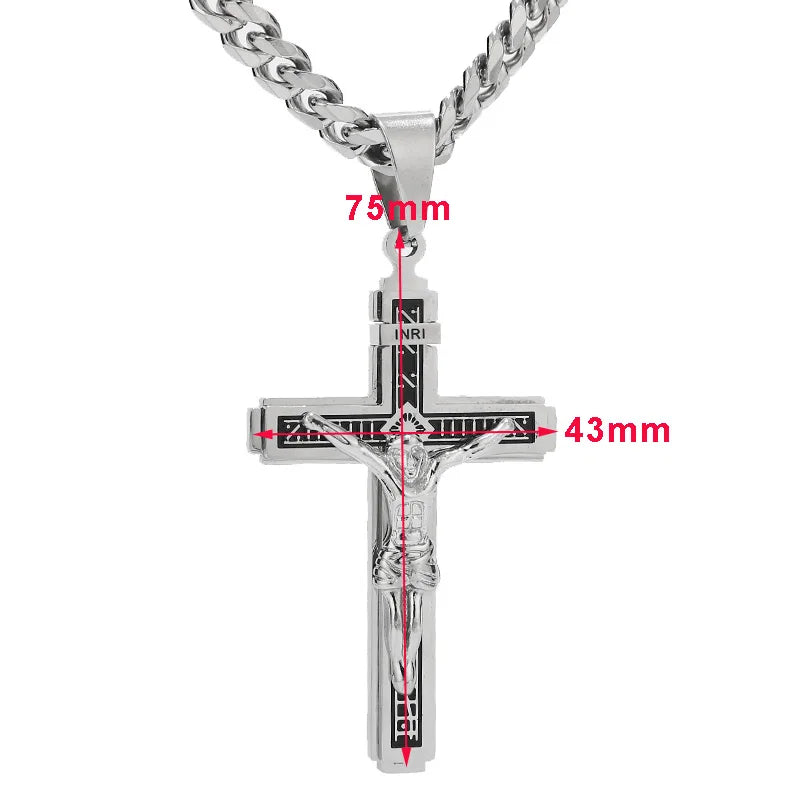 Multilayer Jesus Cross Necklace Pendant 24'' Chain Top