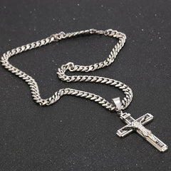 Multilayer Jesus Cross Necklace Pendant 24'' Chain Top