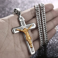 Multilayer Jesus Cross Necklace Pendant 24'' Chain Top