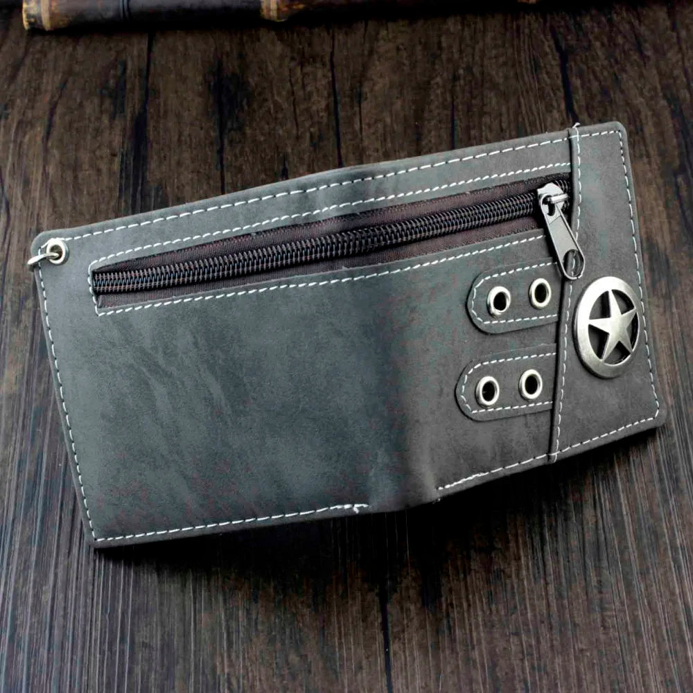 Star Men Boys Casual Wallet with Zipper Anti-Thief Chain