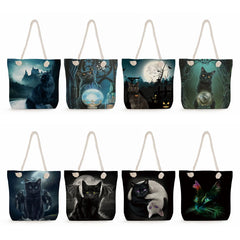 Starry Sky Cat Print Tote Bag Thick Rope Shopping Bag