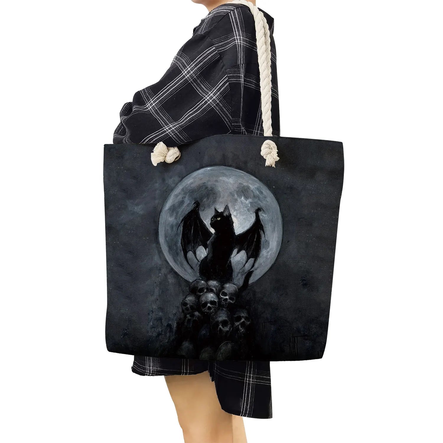 Starry Sky Cat Print Tote Bag Thick Rope Shopping Bag