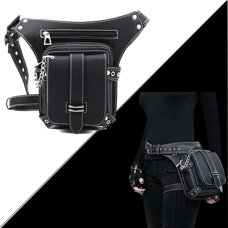 Steampunk Retro Waist Bag PU Biker Shoulder Gothic Messenger Bag