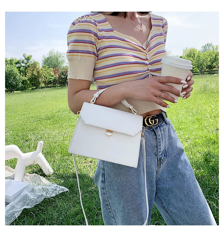 Stone Patent Crossbody Bag Women Small Handbag