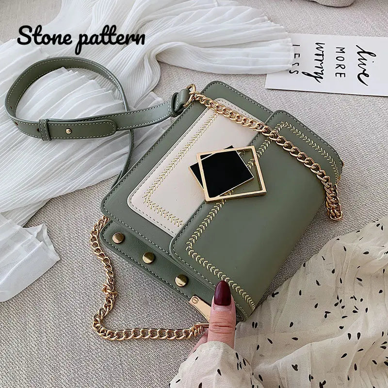 Stone Pattern Chain Pu Leather Crossbody Bag for Women