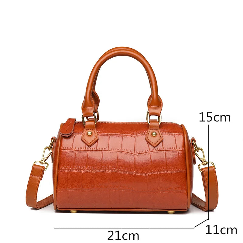 Stone Pattern Leather Handbag Women's Bag Vintage Cow Leather